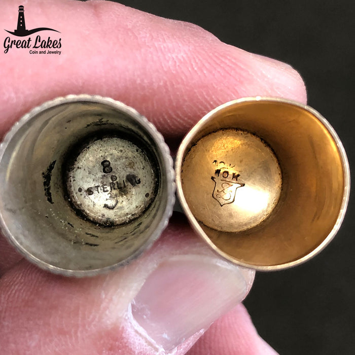 10 k Gold & Sterling Thimble Set
