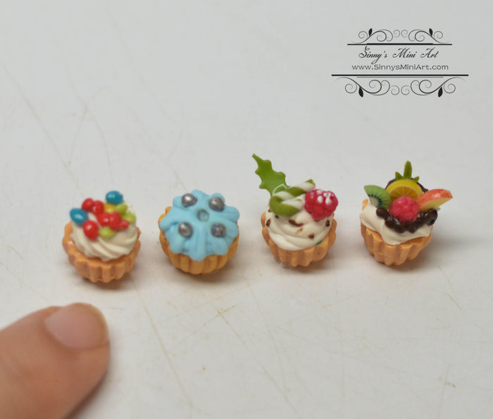 1:12 Dollhouse Miniature Fruit n Cream Cupcakes 4PC Set/ Miniature Cakes HMN 1383