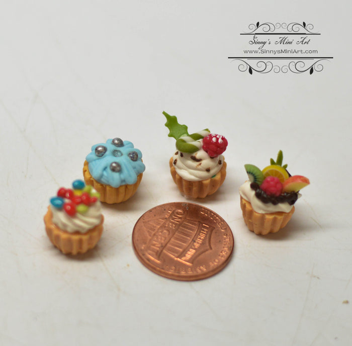 1:12 Dollhouse Miniature Fruit n Cream Cupcakes 4PC Set/ Miniature Cakes HMN 1383