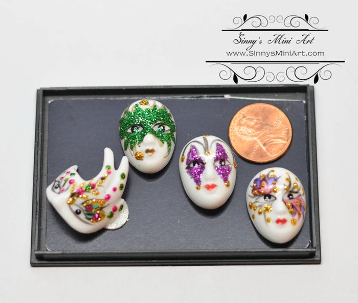 1:12 Dollhouse Miniature Porcelain Mardi Gras Mask Set (4 Pieces) RP 1.605/6