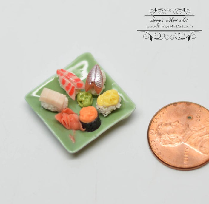 1:12 Dollhouse Miniature Sushi Assortment on Square Green Plate BD F220
