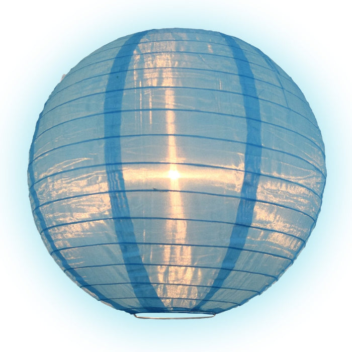 18 Inch Sky Blue Shimmering Nylon Lantern, Parallel Ribbing, Durable, Hanging - LunaBazaar - Discover. Decorate. Celebrate.