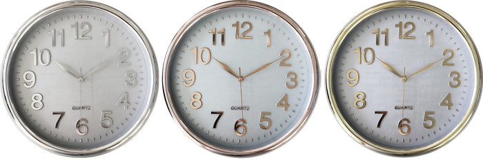 18" TWO TONE RIM WALL CLOCK IN METALLIC SILVER, GOLD & ROSE