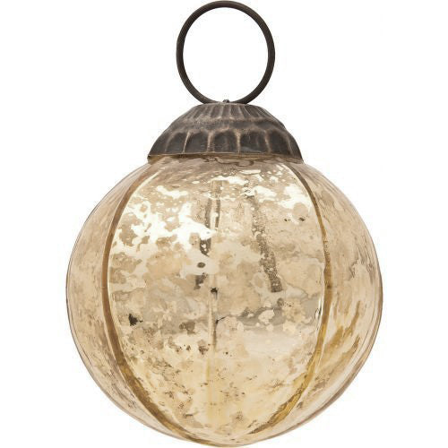 3-PACK | 3" Gold Penina Mercury Glass Round Faceted Ornament Christmas Decoration - Luna Bazaar | Boho & Vintage Style Decor
