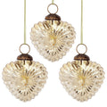 3-PACK | Small Glass Ornament (3-Inch, Gold, Viola Heart Design) - Luna Bazaar | Boho & Vintage Style Decor
