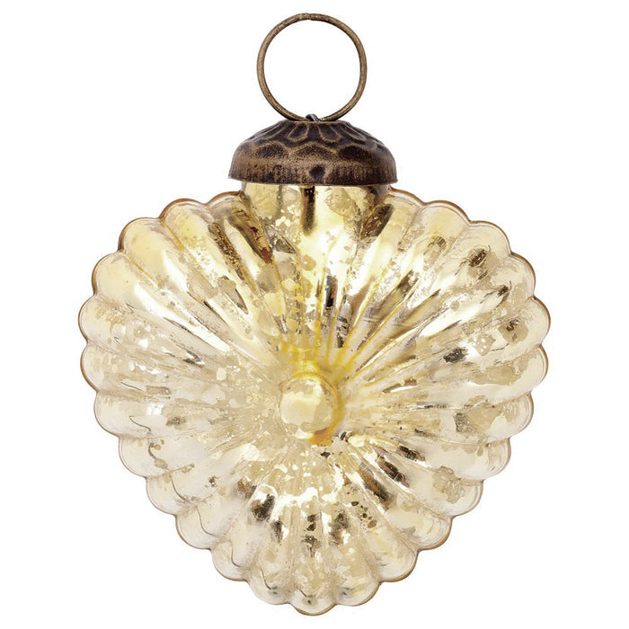 3-PACK | Small Glass Ornament (3-Inch, Gold, Viola Heart Design) - Luna Bazaar | Boho & Vintage Style Decor