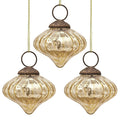 3-PACK | Small Mercury Glass Ornaments (2.5-inch, Gold, Lucy Design) - Luna Bazaar | Boho & Vintage Style Decor