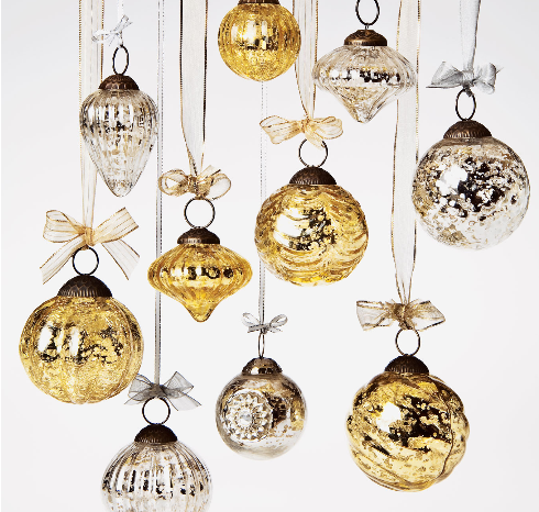 Small Mercury Glass Ornaments (2 to 2.25-inch, Gold, Lucy Design, Single) - PaperLanternStore.com - Paper Lanterns, Decor, Party Lights & More