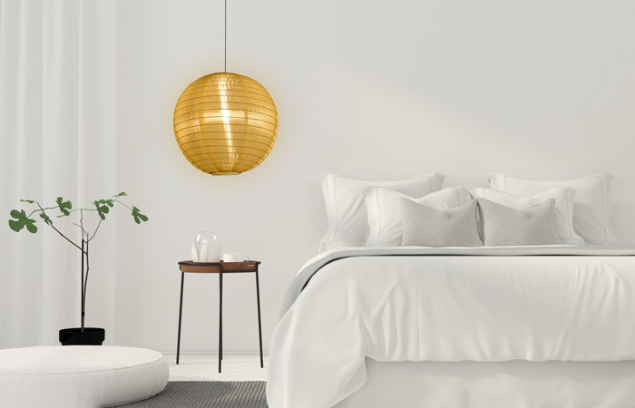 36" Golden Yellow Jumbo Shimmering Nylon Lantern, Even Ribbing, Durable, Dry Outdoor Hanging Decoration - Luna Bazaar | Boho & Vintage Style Decor