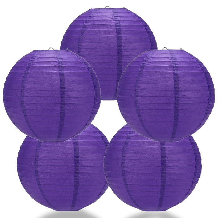 5-Pack 12 Inch Plum Purple Parallel Ribbing Round Paper Lanterns - Luna Bazaar | Boho & Vintage Style Decor