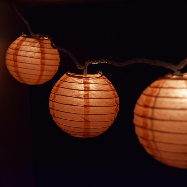 5-Pack 12 Inch Roseate / Pink Coral Parallel Ribbing Round Paper Lanterns - Luna Bazaar | Boho & Vintage Style Decor