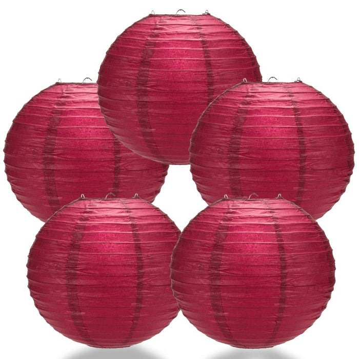 5-Pack 12 Inch Velvet Red Parallel Ribbing Round Paper Lanterns - Luna Bazaar | Boho & Vintage Style Decor
