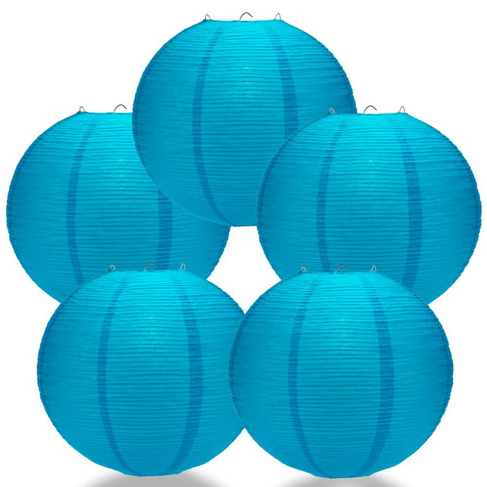 5-Pack 12" Turquoise Blue Fine Line Premium Parallel Ribbing Paper Lanterns - Luna Bazaar | Boho & Vintage Style Decor