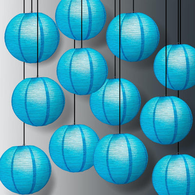 5-Pack 12" Turquoise Blue Fine Line Premium Parallel Ribbing Paper Lanterns - Luna Bazaar | Boho & Vintage Style Decor