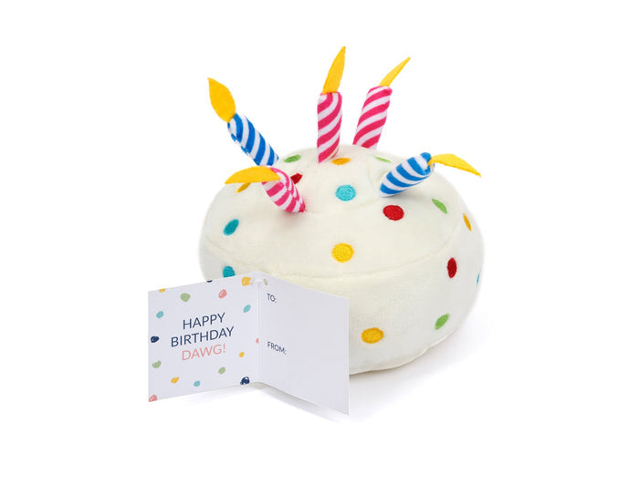 6" BIRTHDAY CAKE PLUSH DOG TOY