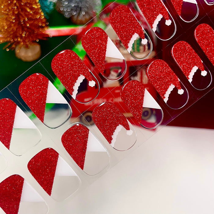 Christmas Red Glitter French Tip Gel Nail Stickers