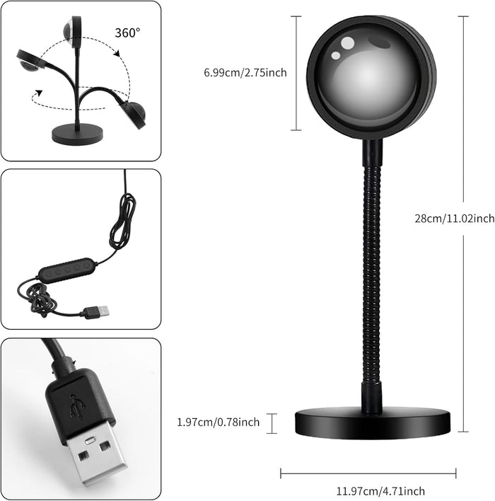 Acelisty Projection Light – Cozy Living Room Aesthetic Lamp, 360° Flexible Gooseneck Sunset Glow