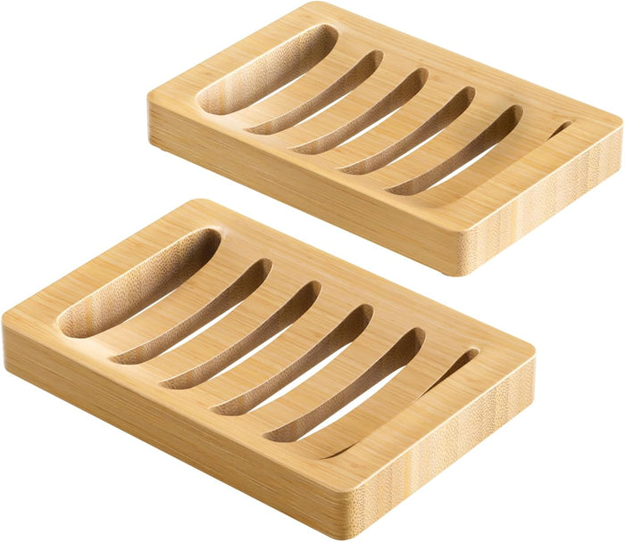 AmazerBath Wood Soap Holder Set – Organic Texture Accent Piece for Living Room Inspired Bath Spaces