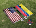 American and Colombian Flag Cornhole Board Vinyl Wrap Laminated Sticker Set Decal