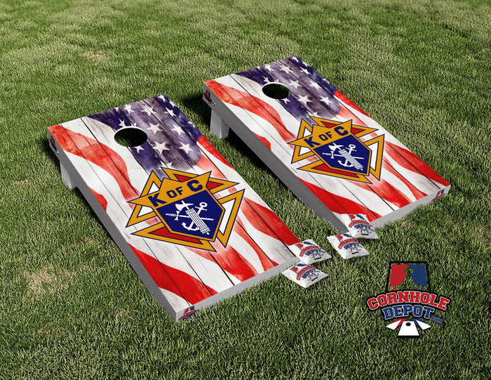 American Flag K of C Cornhole Board Vinyl Wrap Skins Laminated Sticker Set Decal