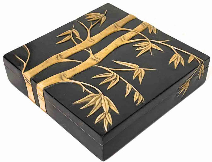 Bamboo Design Black Square Soapstone Trinket Decor Box - view 2
