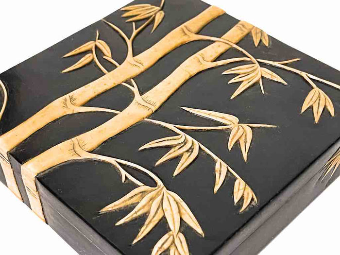 Bamboo Design Black Square Soapstone Trinket Decor Box - view 3