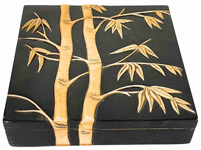 Bamboo Design Black Square Soapstone Trinket Decor Box - view 4