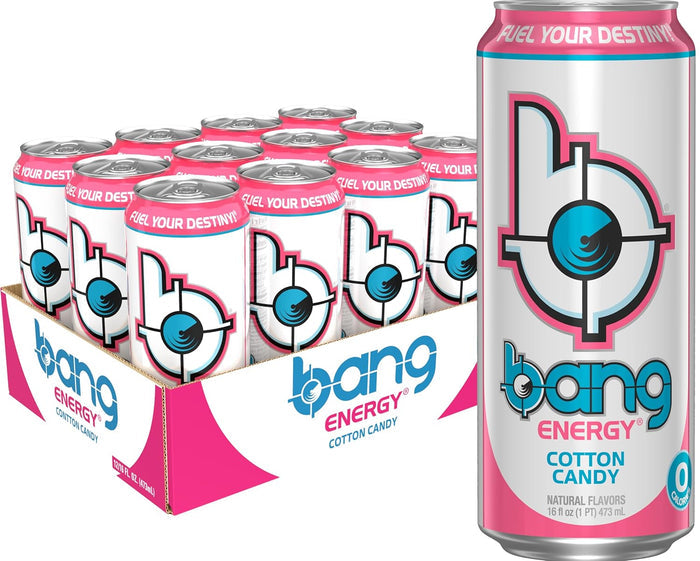 eight flavor variants (cotton candy, blue razz, star blast, peach mango, purple haze, delish strawberry kiss, strawberry blast, sweet iced tea) in 16-oz, 43-oz, and bulk 60-can formats