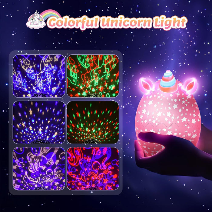 Bedtime Soothing Night Light Projector – Unicorn and Dinosaur Egg Lamp for Anxious Kids Sleep Routine