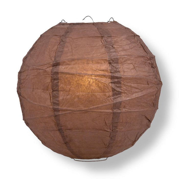 24" Brown Round Paper Lantern, Crisscross Ribbing, Chinese Hanging Wedding & Party Decoration - PaperLanternStore.com - Paper Lanterns, Decor, Party Lights & More