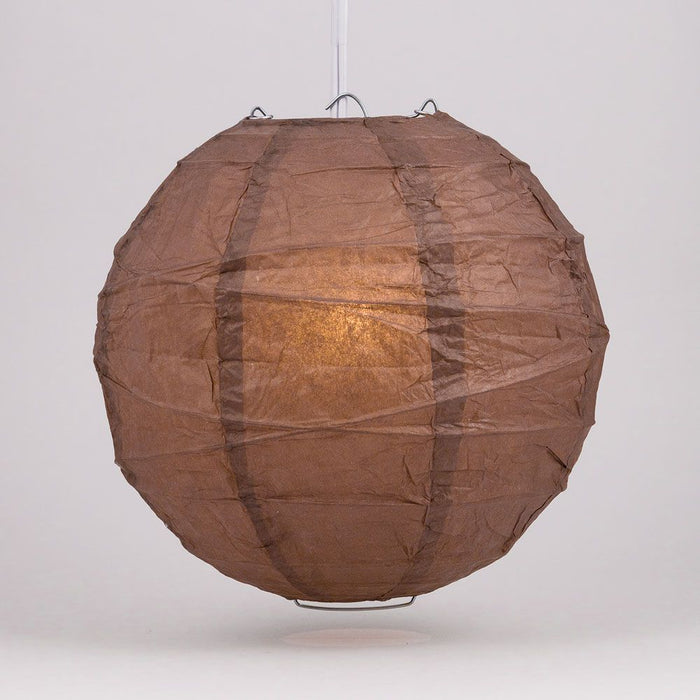 24" Brown Round Paper Lantern, Crisscross Ribbing, Chinese Hanging Wedding & Party Decoration - PaperLanternStore.com - Paper Lanterns, Decor, Party Lights & More