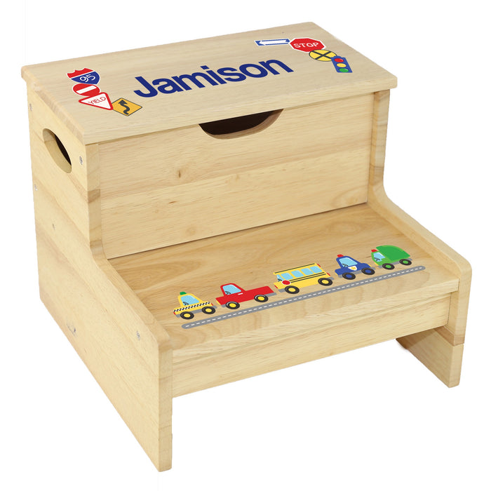 Cars & Trucks Natural Storage Step Stool
