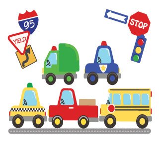 White Toy Box Bench - Cars and Trucks