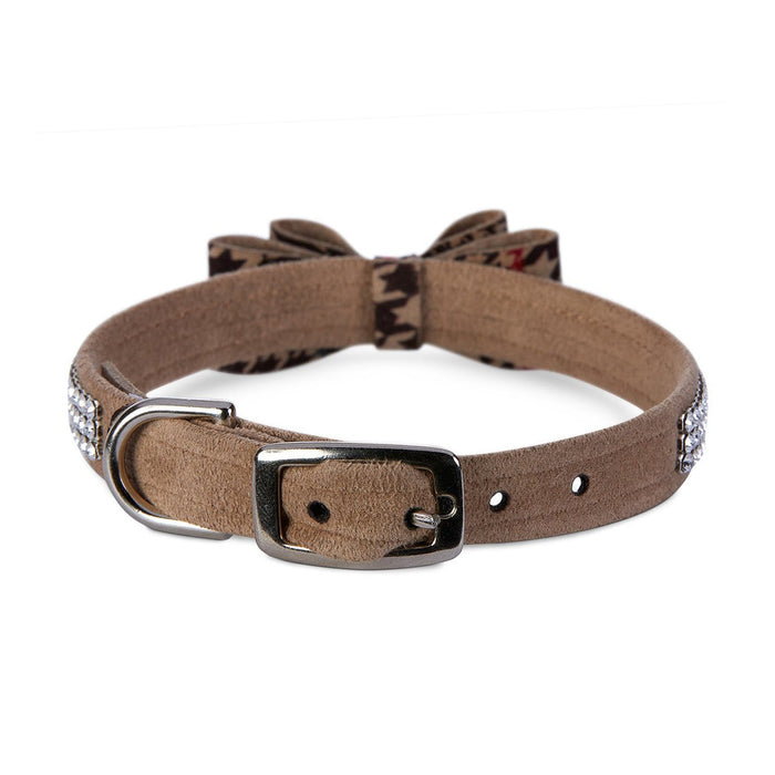 CHOCOLATE GLEN HOUNDSTOOTH BIG BOW DOG COLLAR
