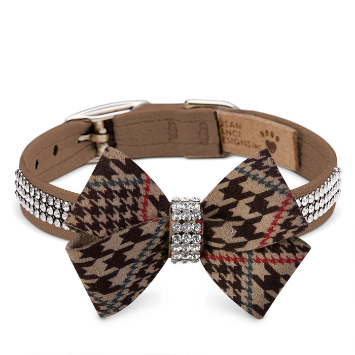 CHOCOLATE GLEN HOUNDSTOOTH NOUVEAU BOW DOG COLLAR