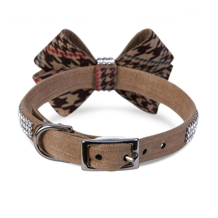 CHOCOLATE GLEN HOUNDSTOOTH NOUVEAU BOW DOG COLLAR