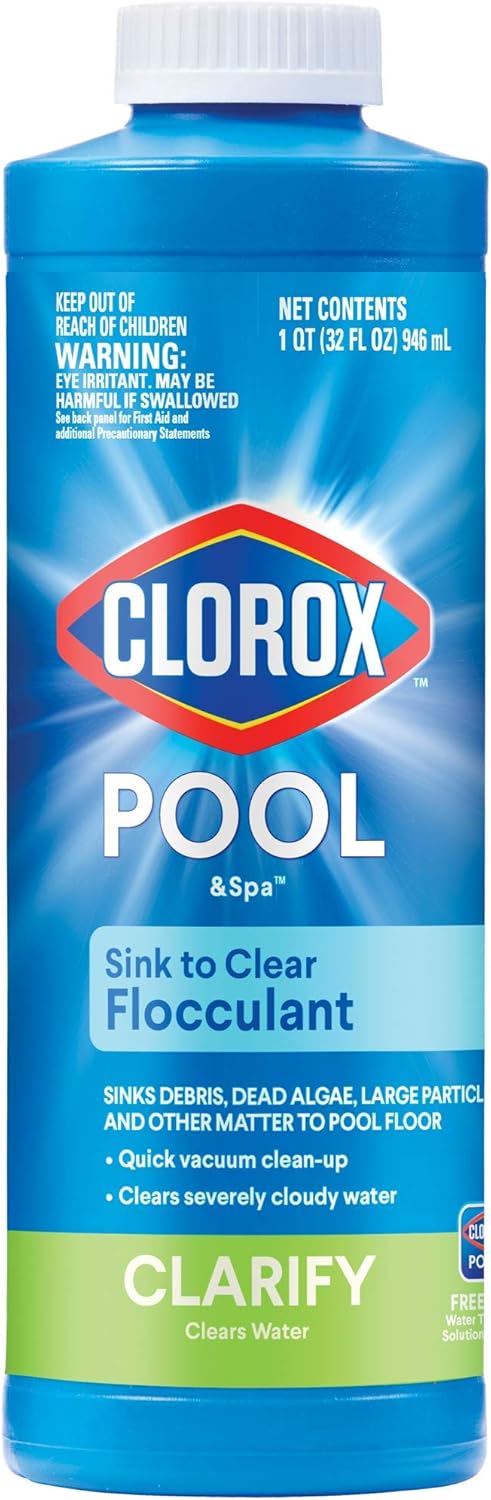 flocculant formula that binds particles and weighs them down to the pool floor