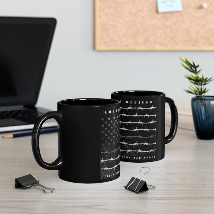 Correctional Officer Coffee Mug-Thin Gray Line Barbed Wire Flag Coffee Cup.