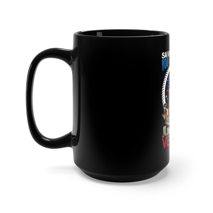 Defender of Freedom, Savior of Many: 15oz Black Military Design Mug - Honoring the Heroism of Veterans