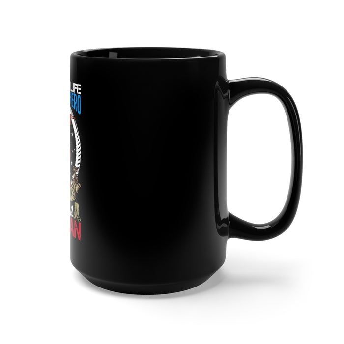 Defender of Freedom, Savior of Many: 15oz Black Military Design Mug - Honoring the Heroism of Veterans
