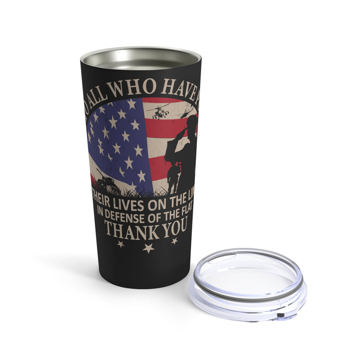Defenders of the Flag: 20oz Black Military Design Tumbler - Thank You for Your Service