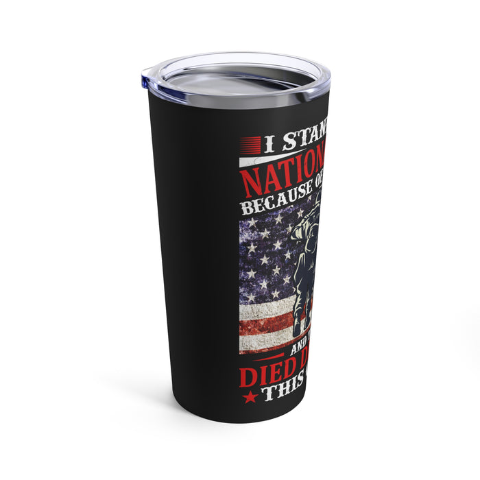 Defending Our Anthem: 20oz Black Military Design Tumbler - 'Standing for Service and Sacrifice'