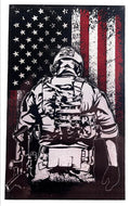 Distressed American Flag Decal-Soldier Facing Flag.