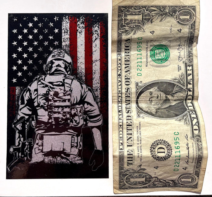 Distressed American Flag Decal-Soldier Facing Flag.