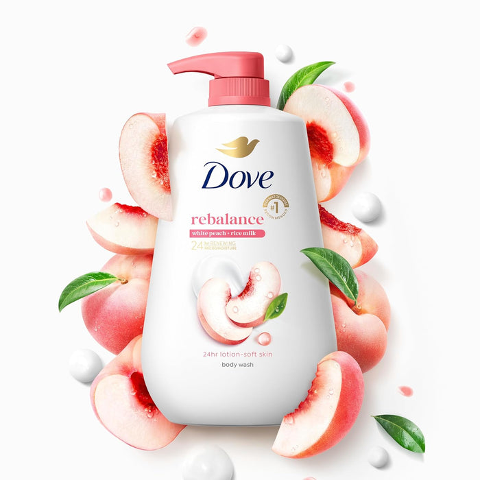 Dove Body Wash Rebalance White Peach & Rice Milk – Daily Self-Care Body Cleanser for a Mindful Bath
