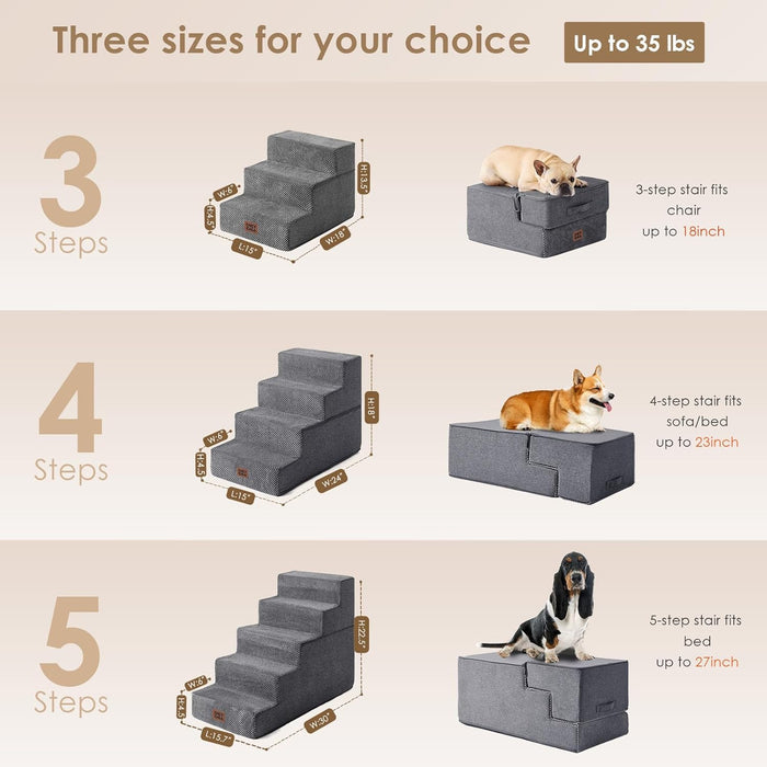 available in 3-step (13.5"h), 4-step (18"h), and 5-step (22.5"h) configurations for varied furniture heights