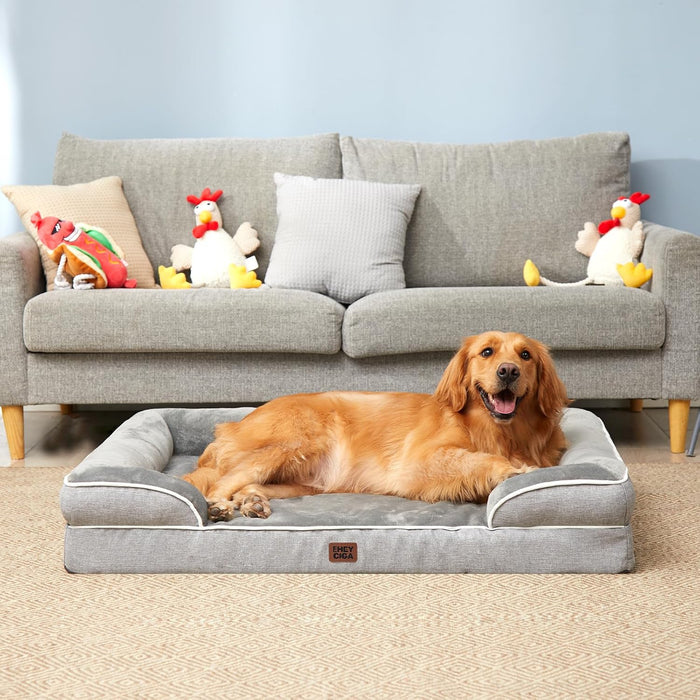 EHEYCIGA Oversized Pet Couch – Stylish Orthopedic Bed for Open-Plan Living and Bedroom, Grey Bolster