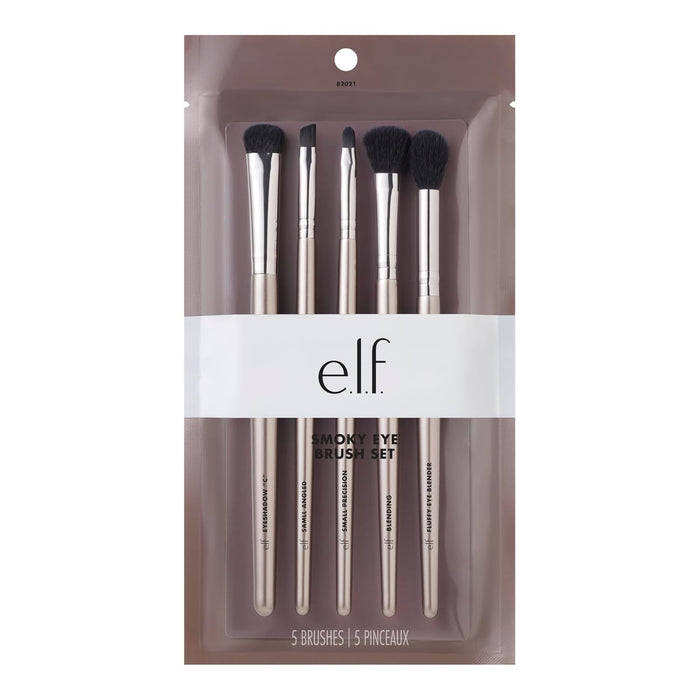 five specialized brushes: eyeshadow c, blending, small angled, small precision, and fluffy eye blender