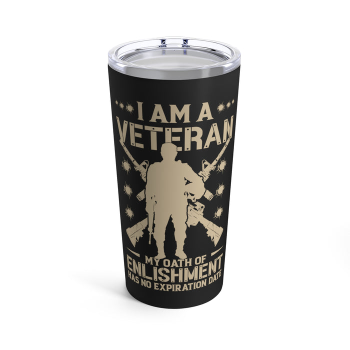 Eternal Oath: 20oz Black Military Design Tumbler - Proud Veteran with an Unwavering Commitment
