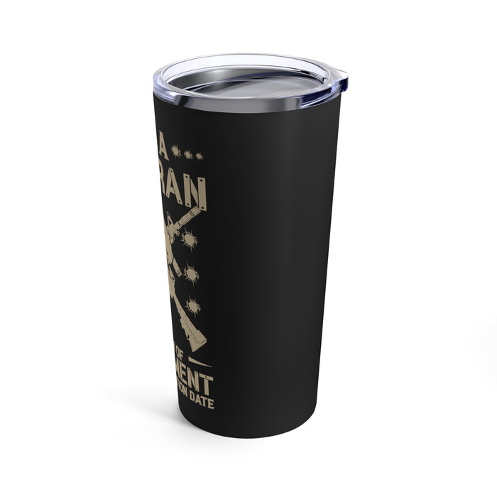Eternal Oath: 20oz Black Military Design Tumbler - Proud Veteran with an Unwavering Commitment